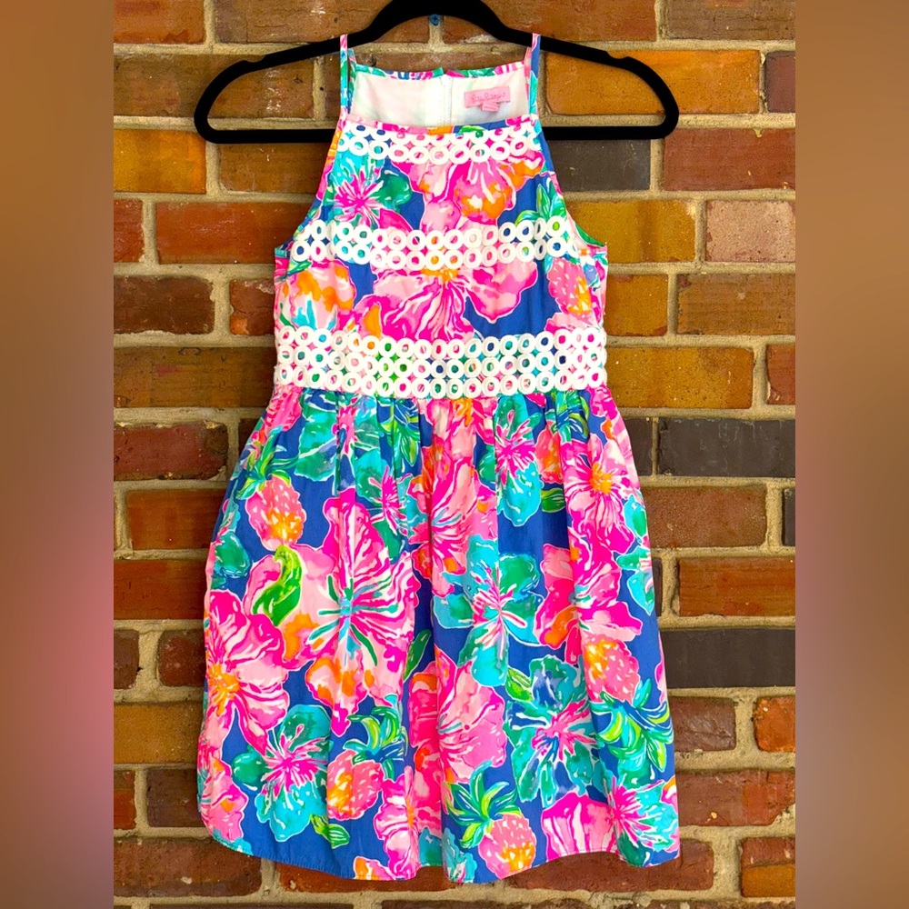 Lilly Pulitzer Girls Elize Fit Flare Dress in Jungle Utopia 14